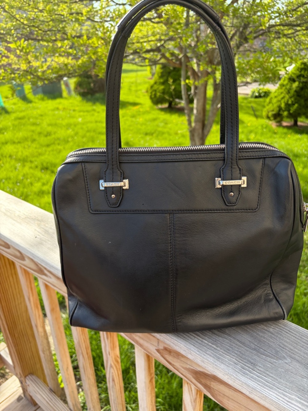 Coach Black Taylor Pebbled Leather Satchel Structured Tote with Front Pocket. - Picture 4 of 12